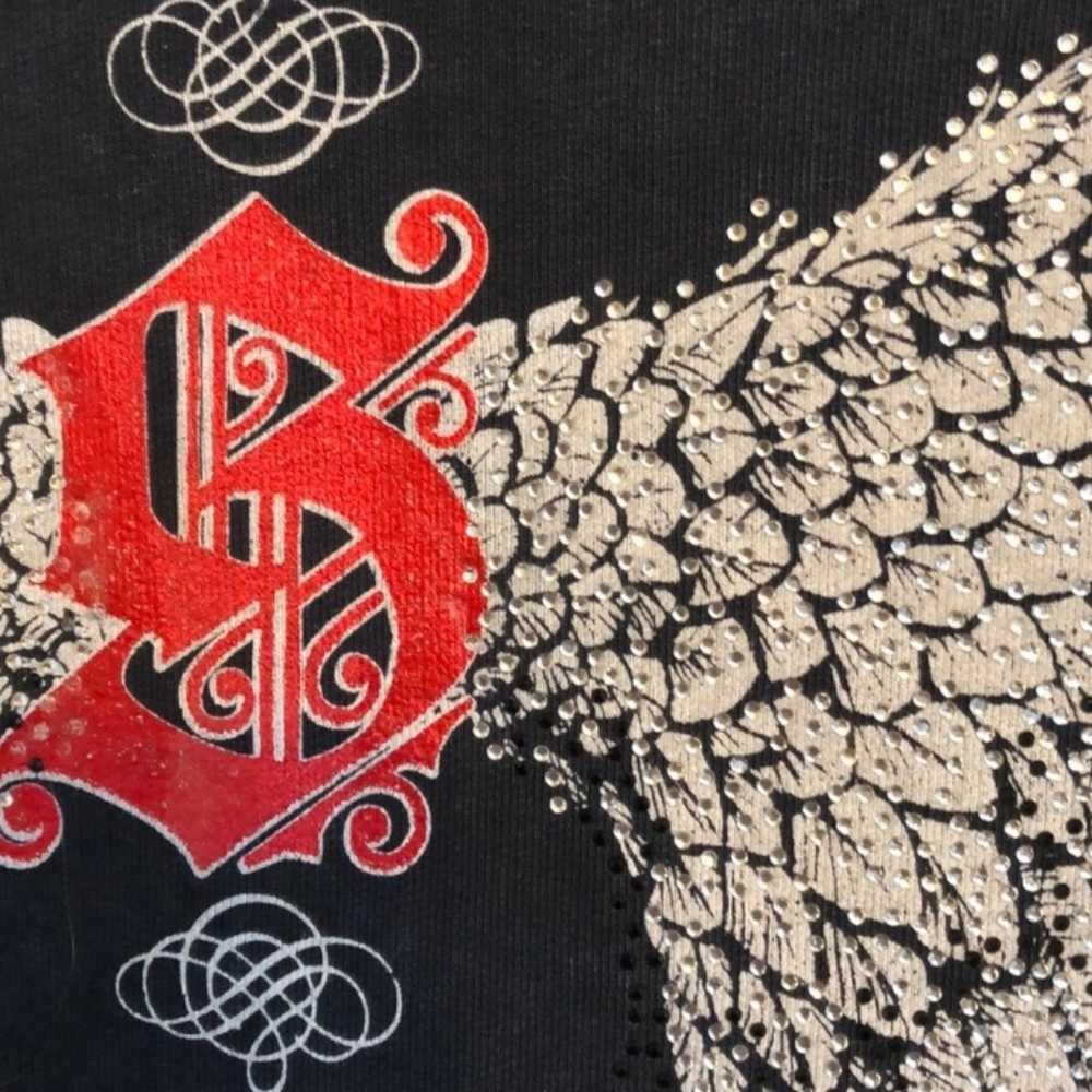 Sinful Rare Black Cotton Hoodie With Rhinestone Wings - Picture 3 of 7